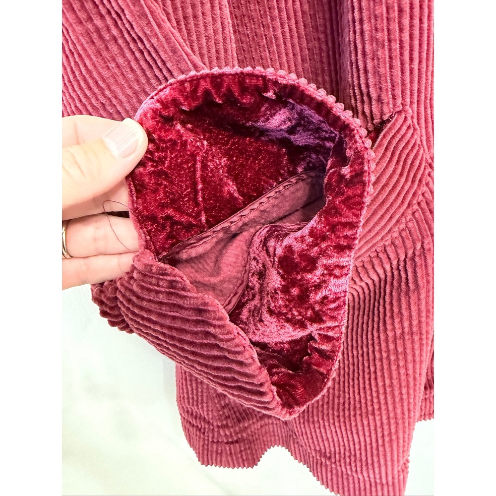 J. Jill Women's Corduroy Jacket Maroon Velvet Trim Button Front Chore Coat XL - Picture 5 of 8